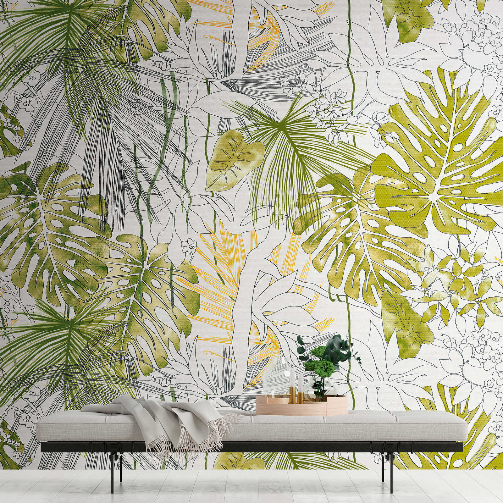Wallpaper novelty - motif wallpaper leaves design in drawing style
