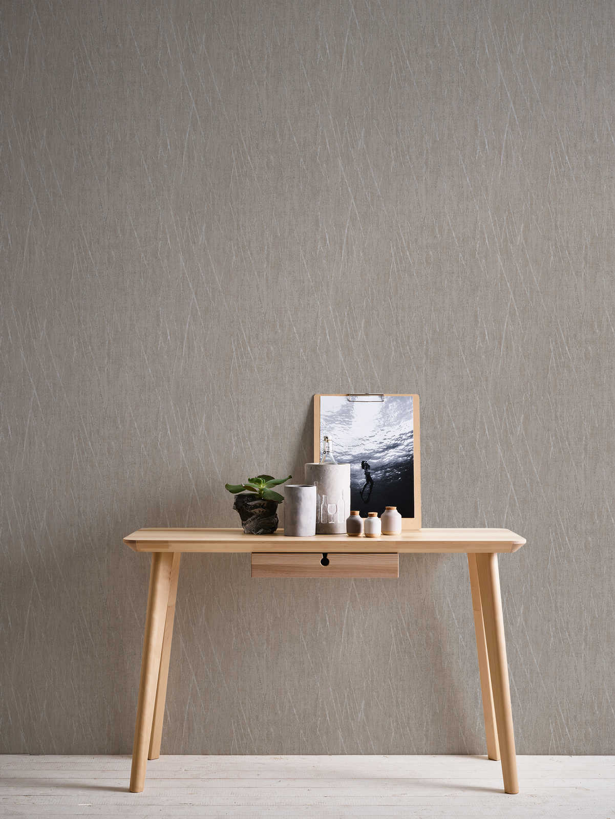             Scandinavisch behang met metallic design - beige, grijs
        