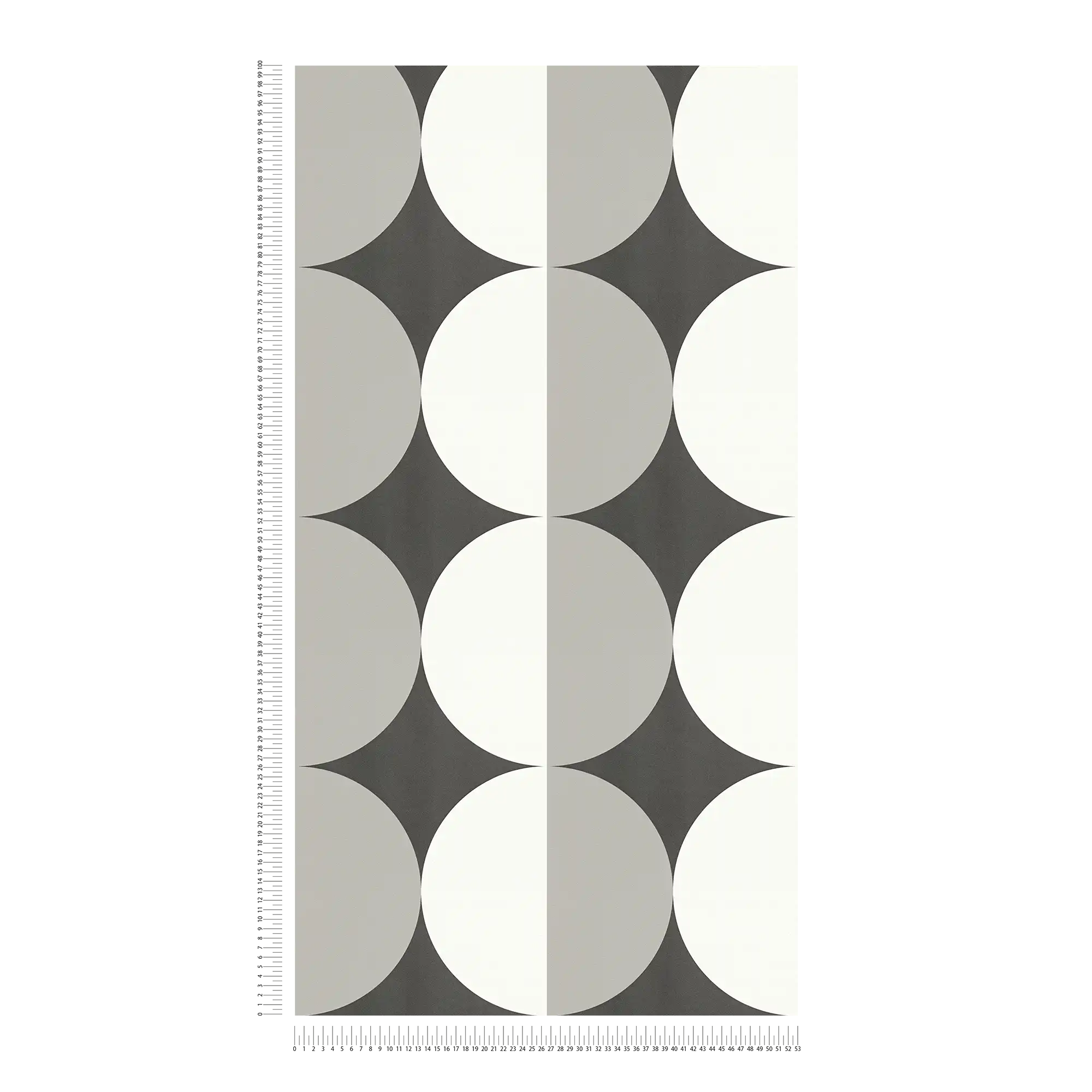             Retro vliesbehang met grafisch cirkelpatroon - zwart, wit, grijs
        