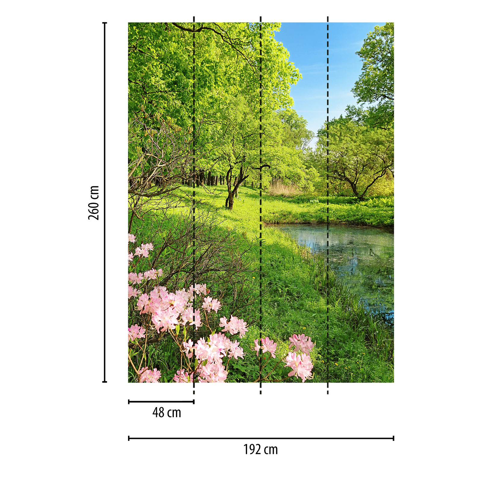             Papier peint panoramique printemps avec paysage naturel, format vertical
        