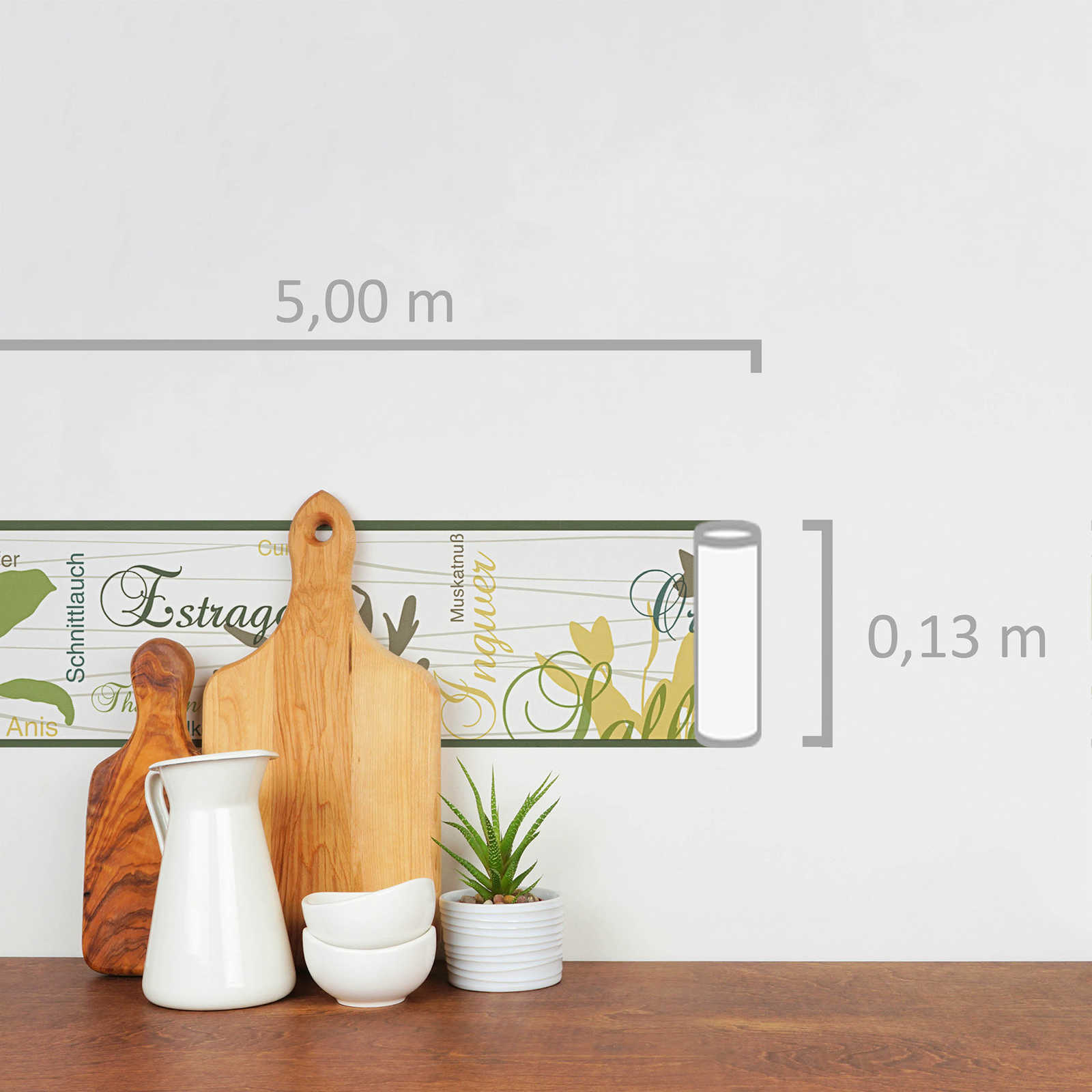             Self-adhesive wallpaper border herbs for the kitchen - green
        