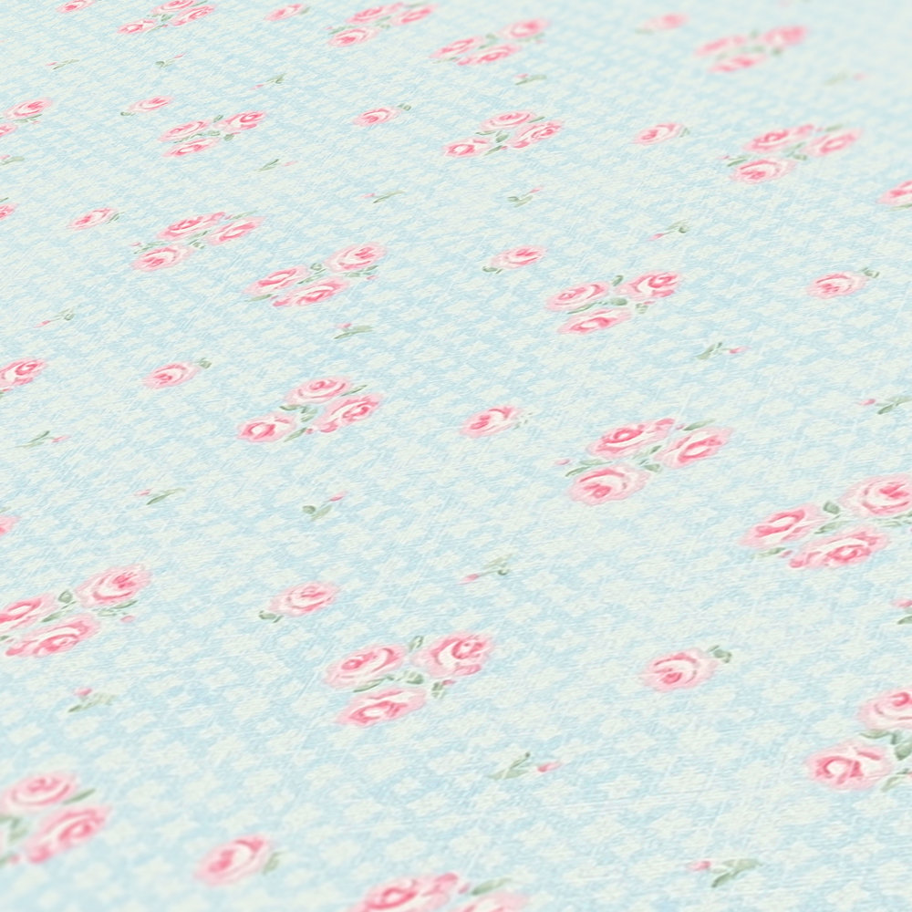             Shabby Chic stijl bloemenbehang - blauw, roze, wit
        