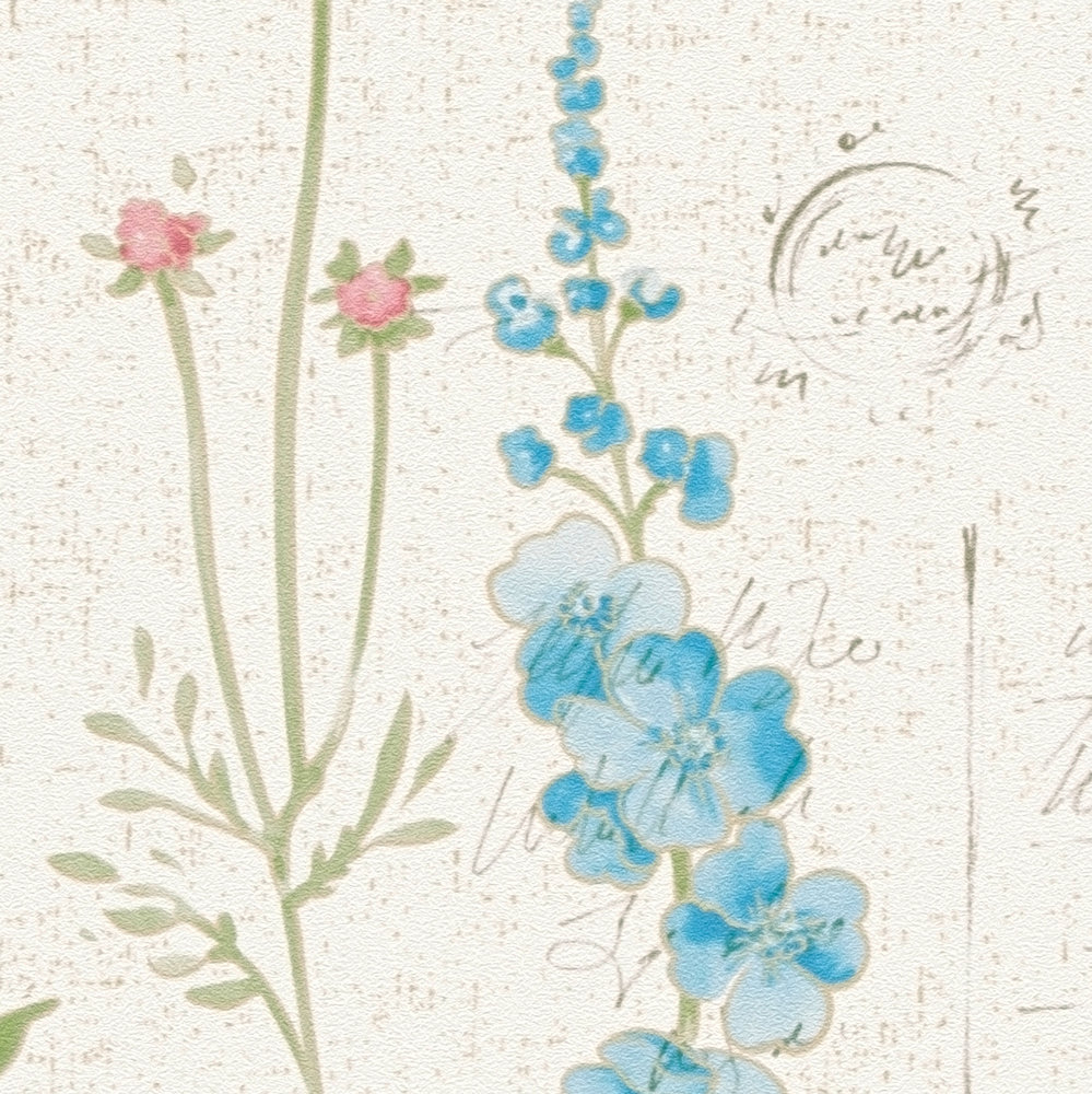             Papier peint champêtre avec motif floral et look usé - crème
        