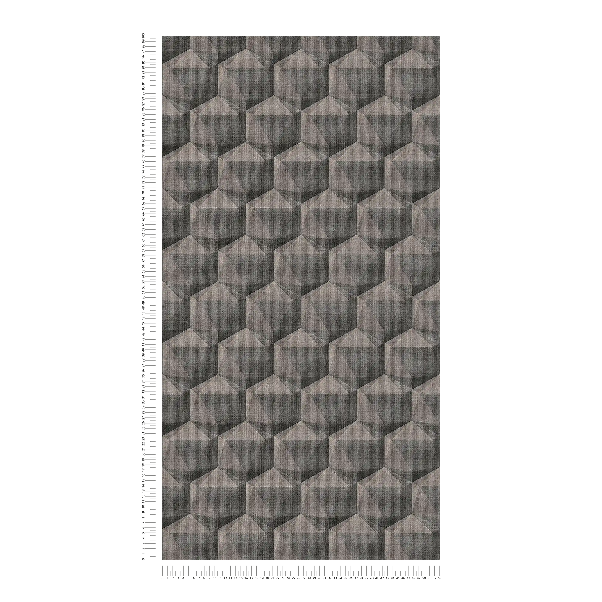             Papel pintado gráfico de óptica 3D con patrón poligonal - gris, beige, negro
        