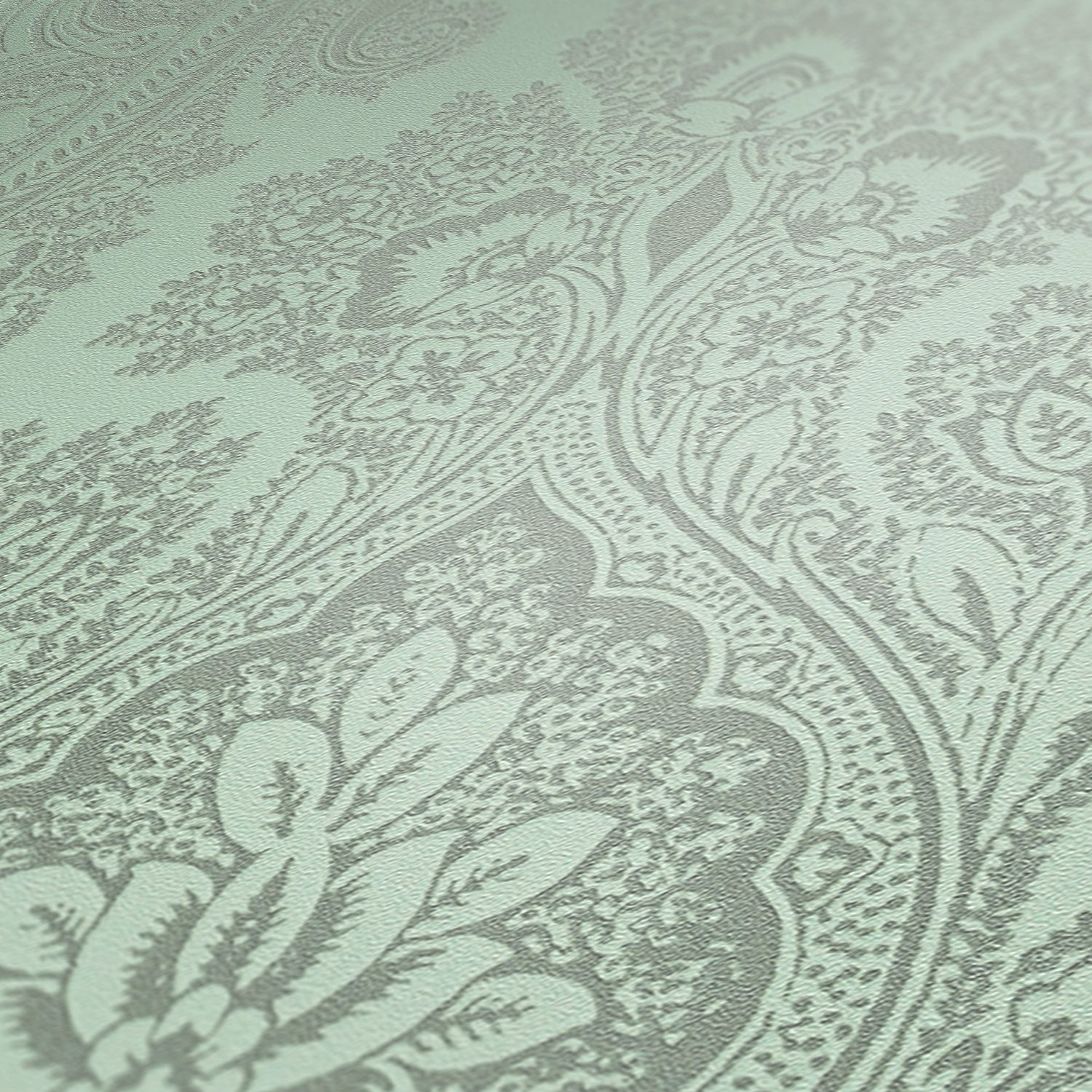 Mint-coloured wallpaper in baroque style AS387081
