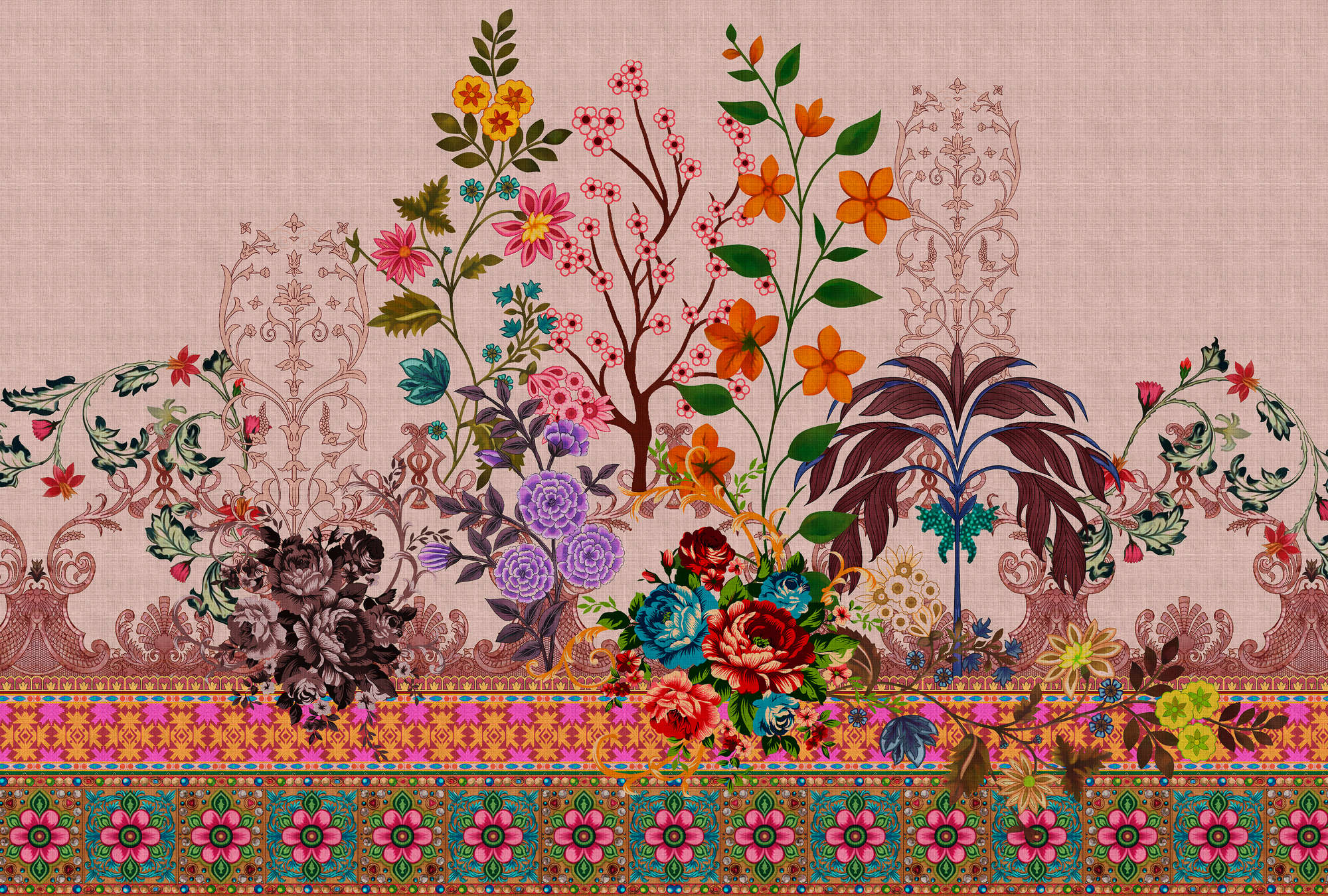             Oriental Garden 4 - Papier peint fleuri Motifs de fleurs et de bordures
        