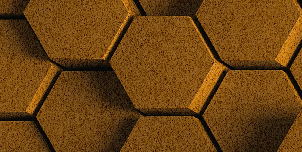             Honeycomb 1 - 3D wallpaper with yellow honeycomb design in felt structure - Yellow, Black | Pearl smooth fleece
        