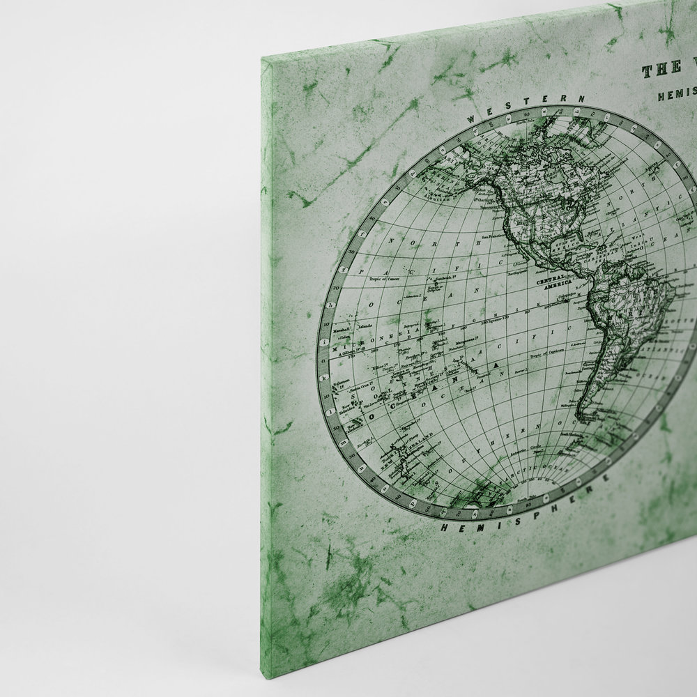             Tela con Mappa del mondo vintage in emisferi | verde, grigio, bianco - 0,90 m x 0,60 m
        