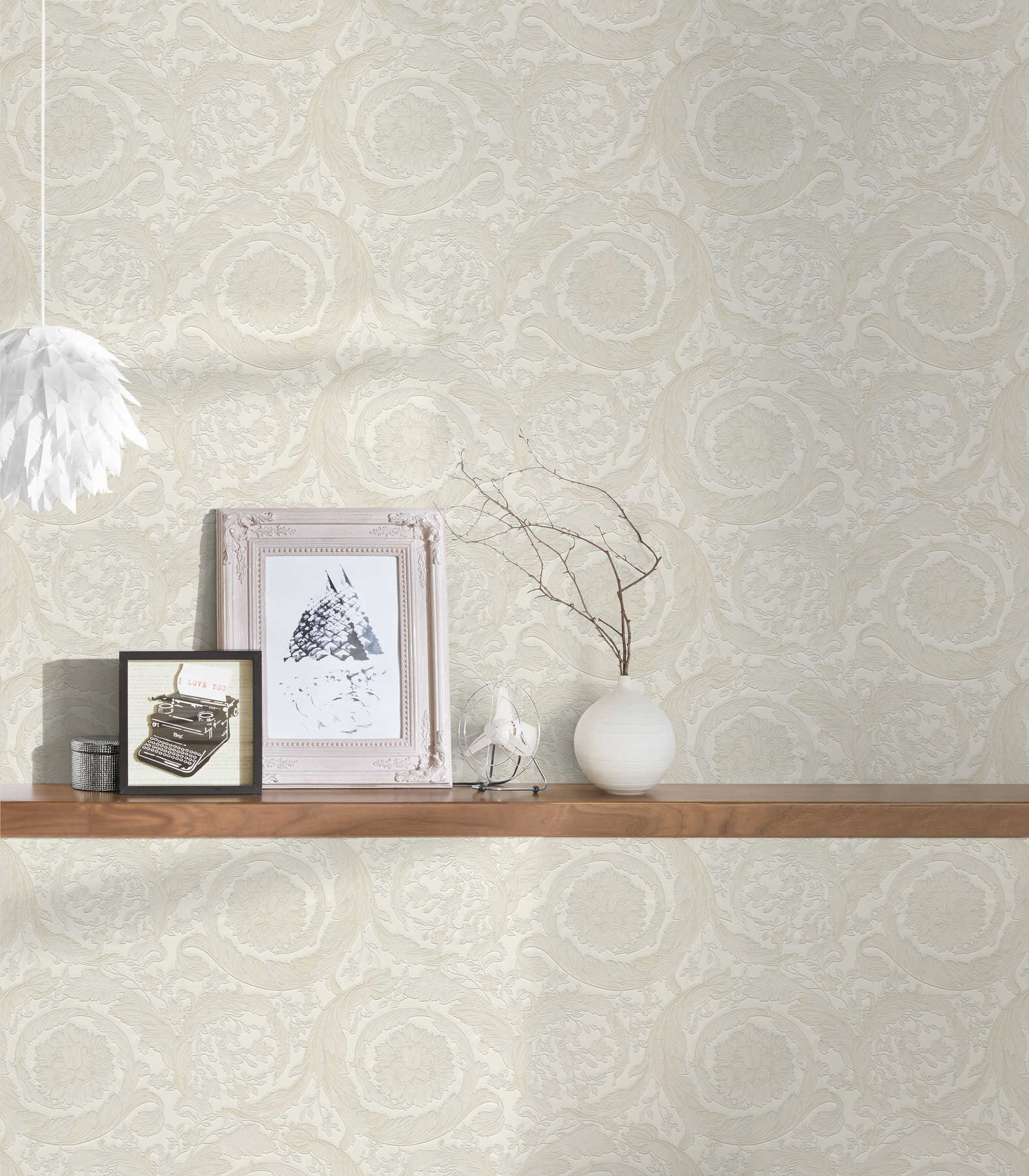             VERSACE wallpaper with ornaments in baroque style - cream, silver
        