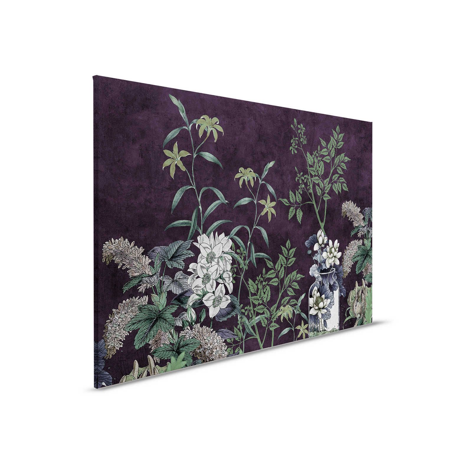 Dark Room 1 - Zwart Canvas Schilderij Botanisch Patroon Groen - 0.90 m x 0.60 m
