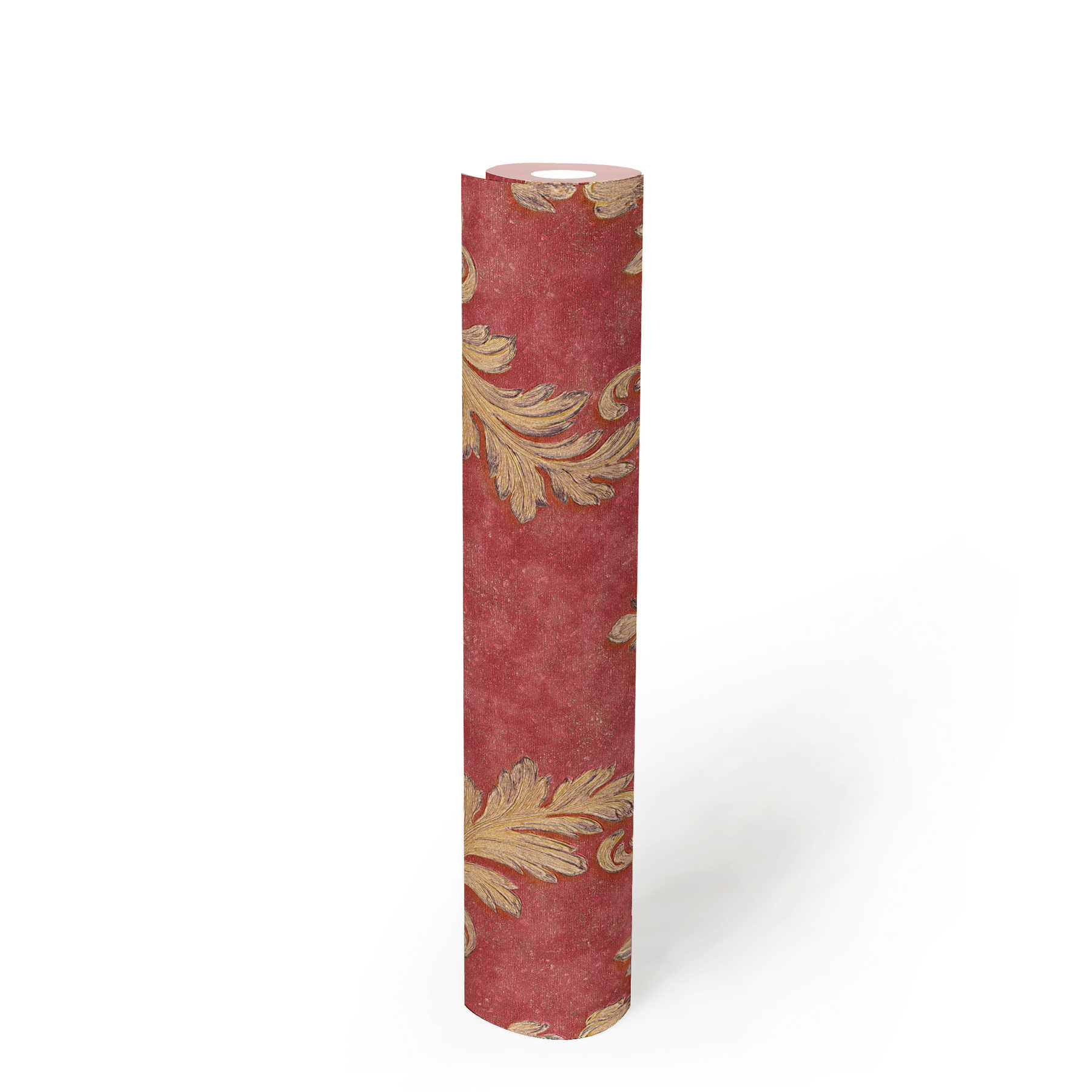             Papel pintado de diseño con adornos florales y efecto metálico - rojo, dorado
        