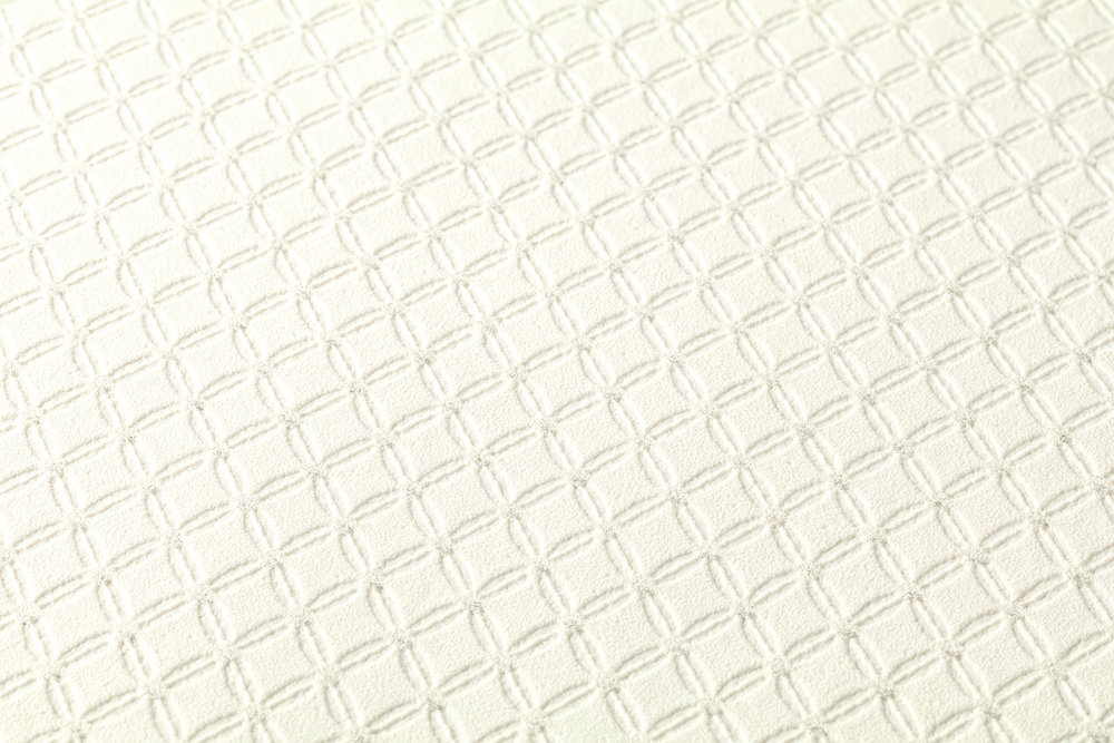             Carta da parati glitterata con struttura a rombi chiari - bianco
        