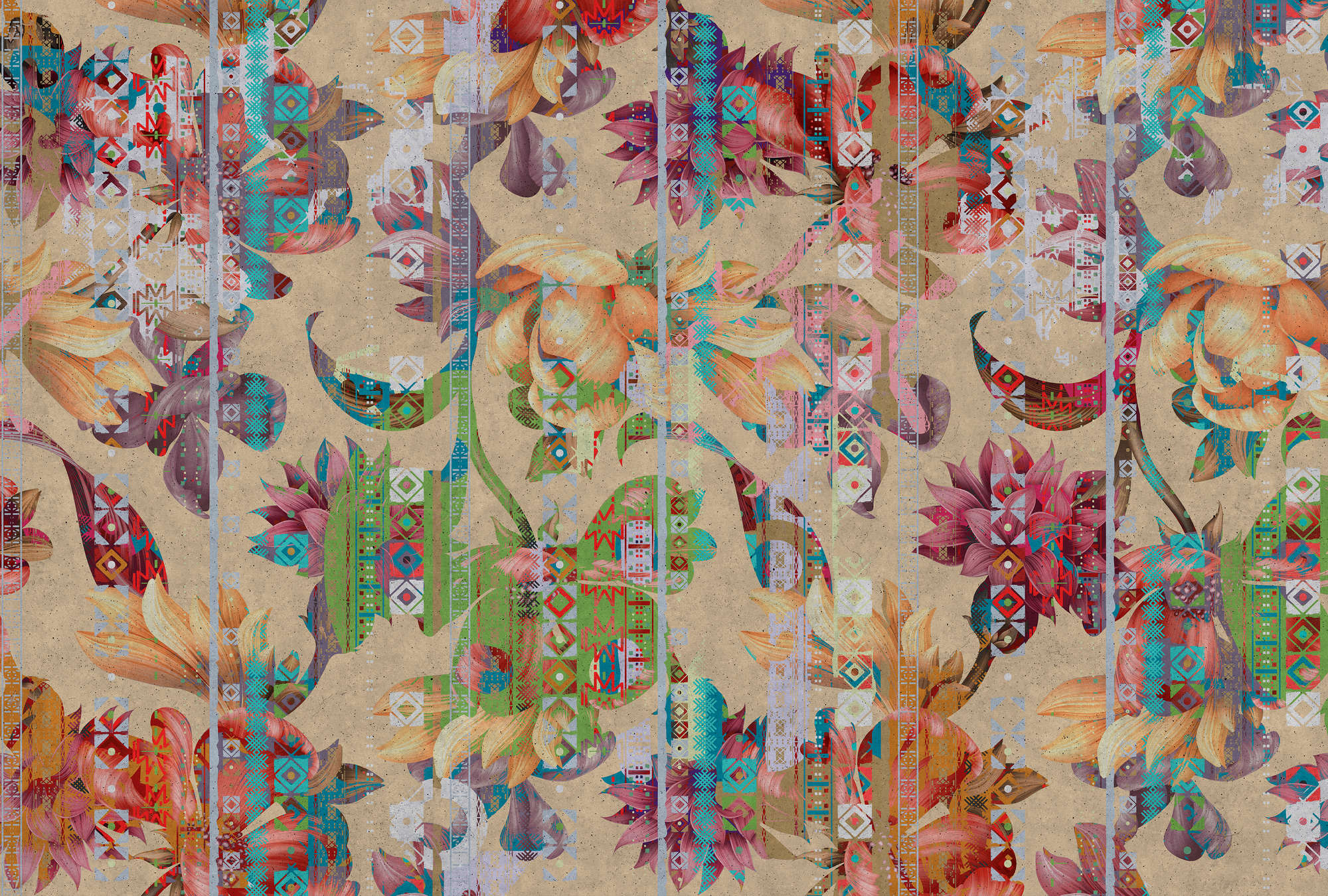             Photo wallpaper birds and plants pattern - cream, green
        