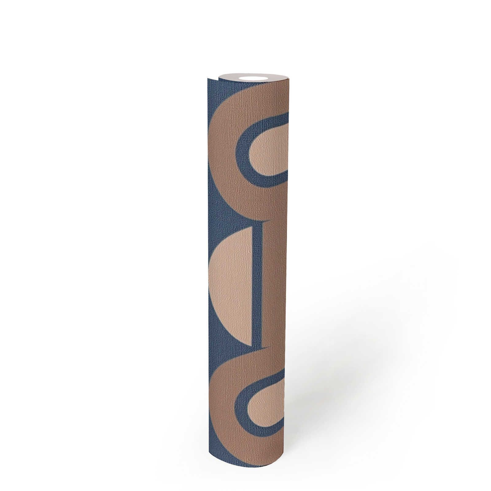             papier peint en papier rétro décoré d'ovales et de poutres - bleu, marron, beige
        