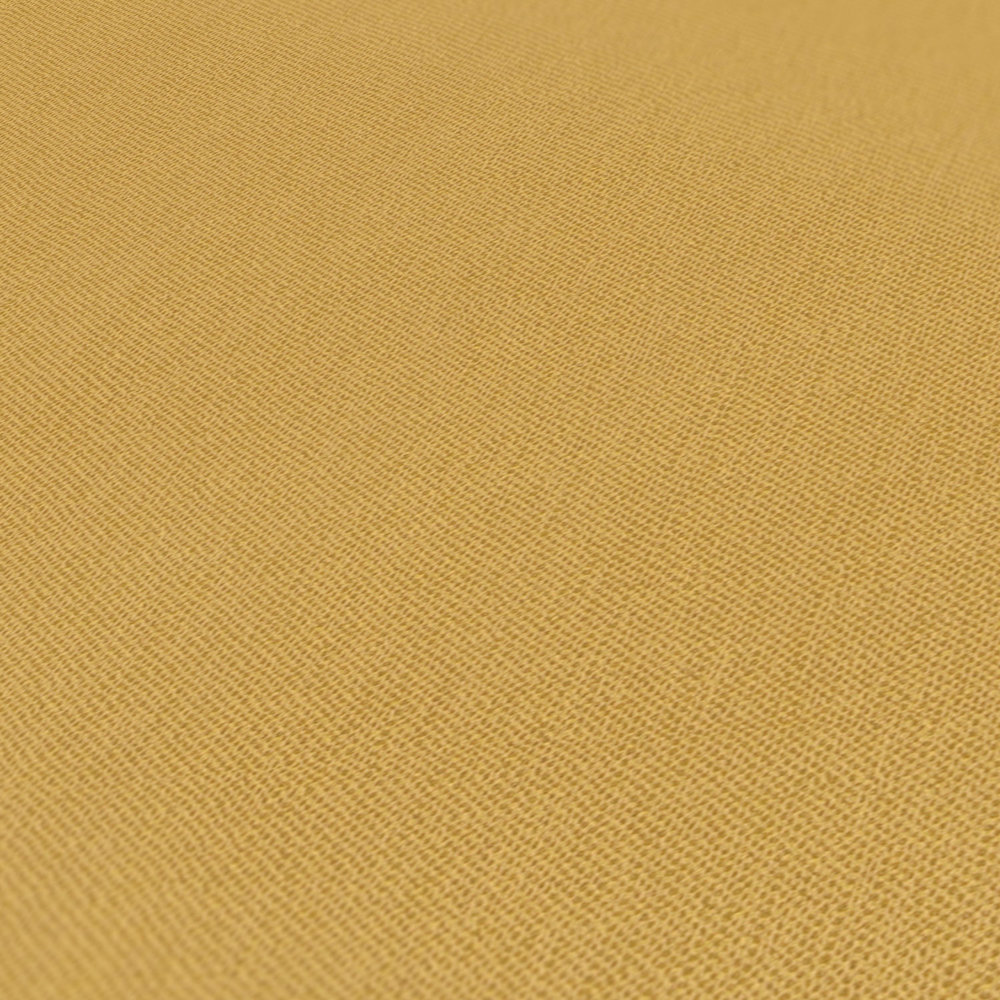             Papel pintado de aspecto de lino amarillo mostaza liso y textura textil mate - amarillo
        