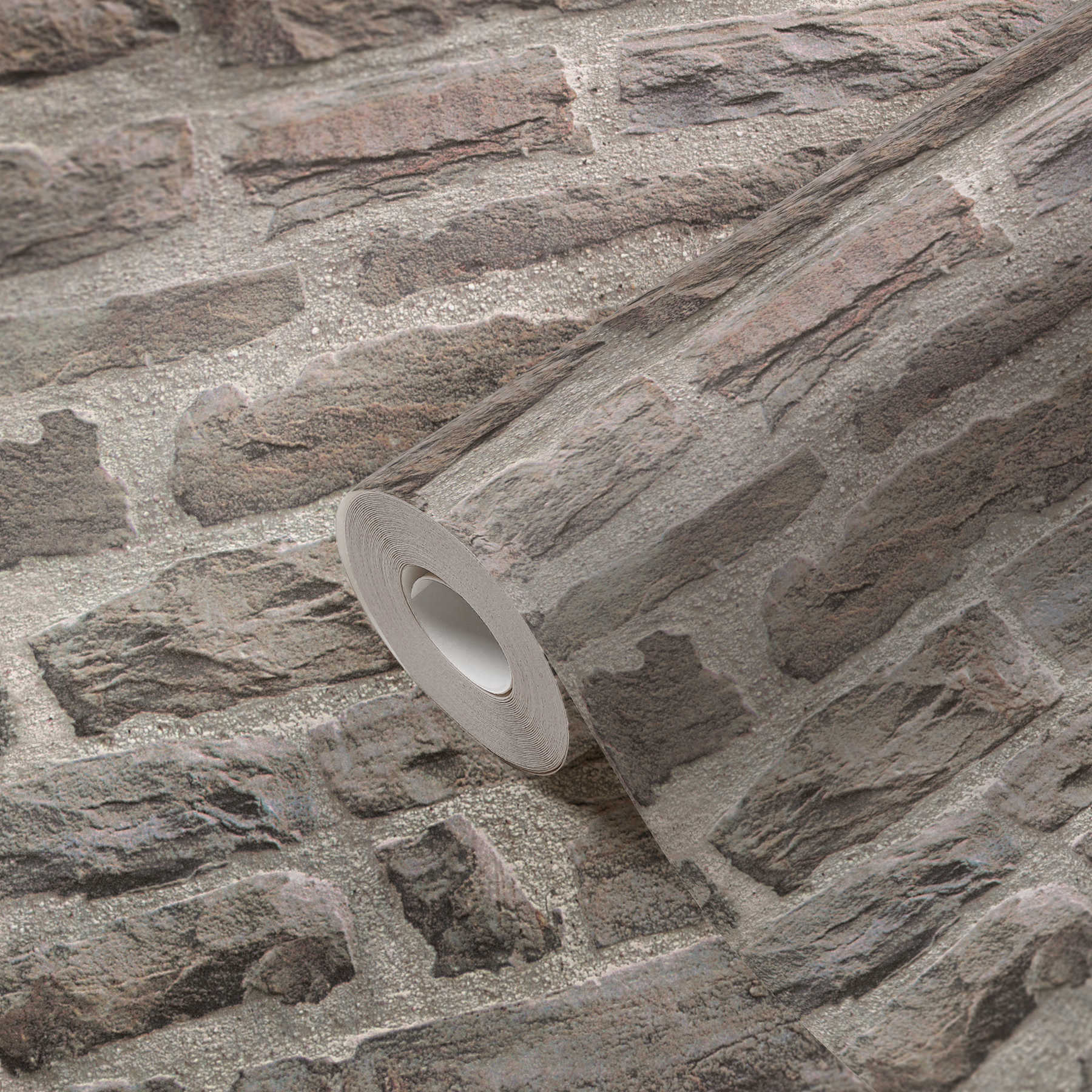             Natuursteenbehang met realistische muurlook - grijs, bruin
        