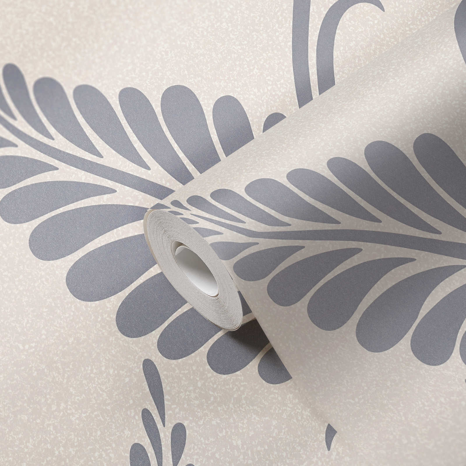             Papel pintado con hojas en estilo floral brillante - Greige, Plata
        