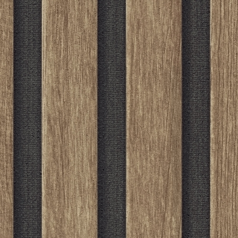             Acoustic panels non-woven wallpaper realistic wood look - Brown, Black
        