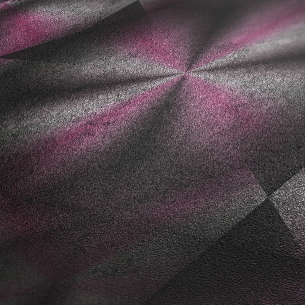             Papier peint design imitation béton & motif graphique - violet, gris, noir
        