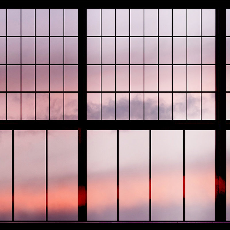 Sky 1 - papier peint fenêtre vue sur le lever du soleil - rose, noir | intissé lisse mat
