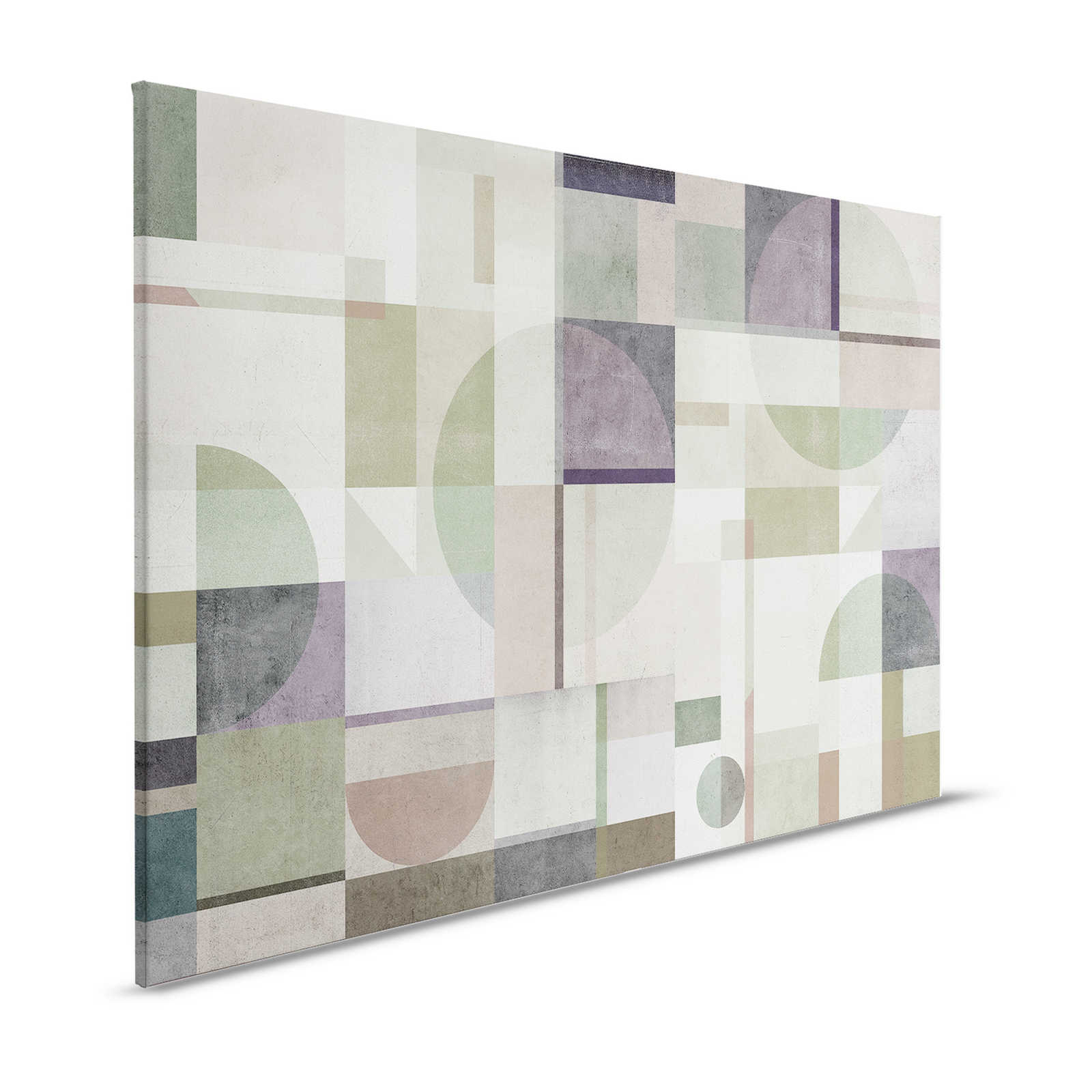 Piazza 1 - Concrete Look Canvas Painting Green & Grey with Graphic Pattern - 1.20 m x 0.80 m
