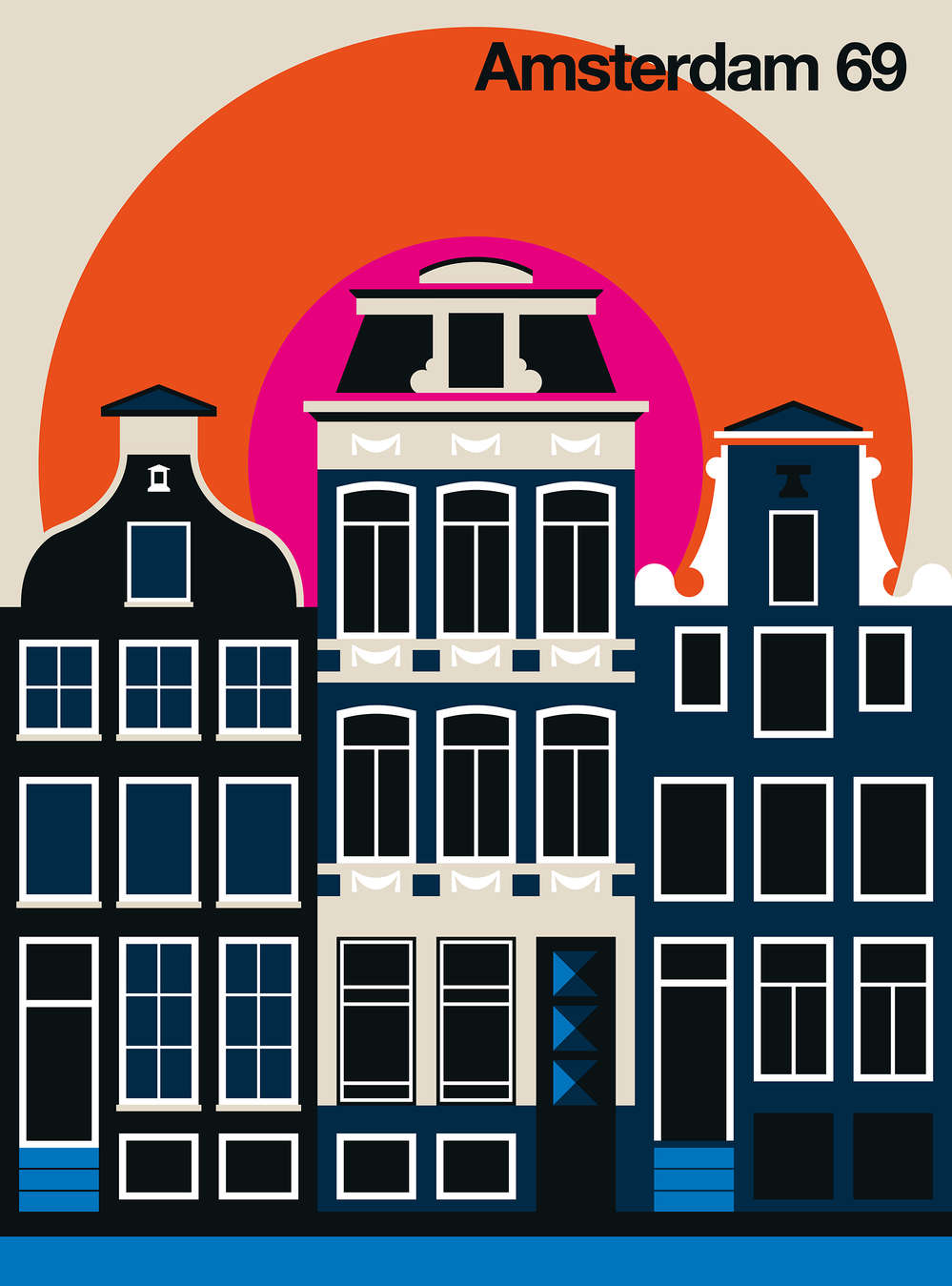             La fachada de una casa de Ámsterdam en un mural de diseño retro
        