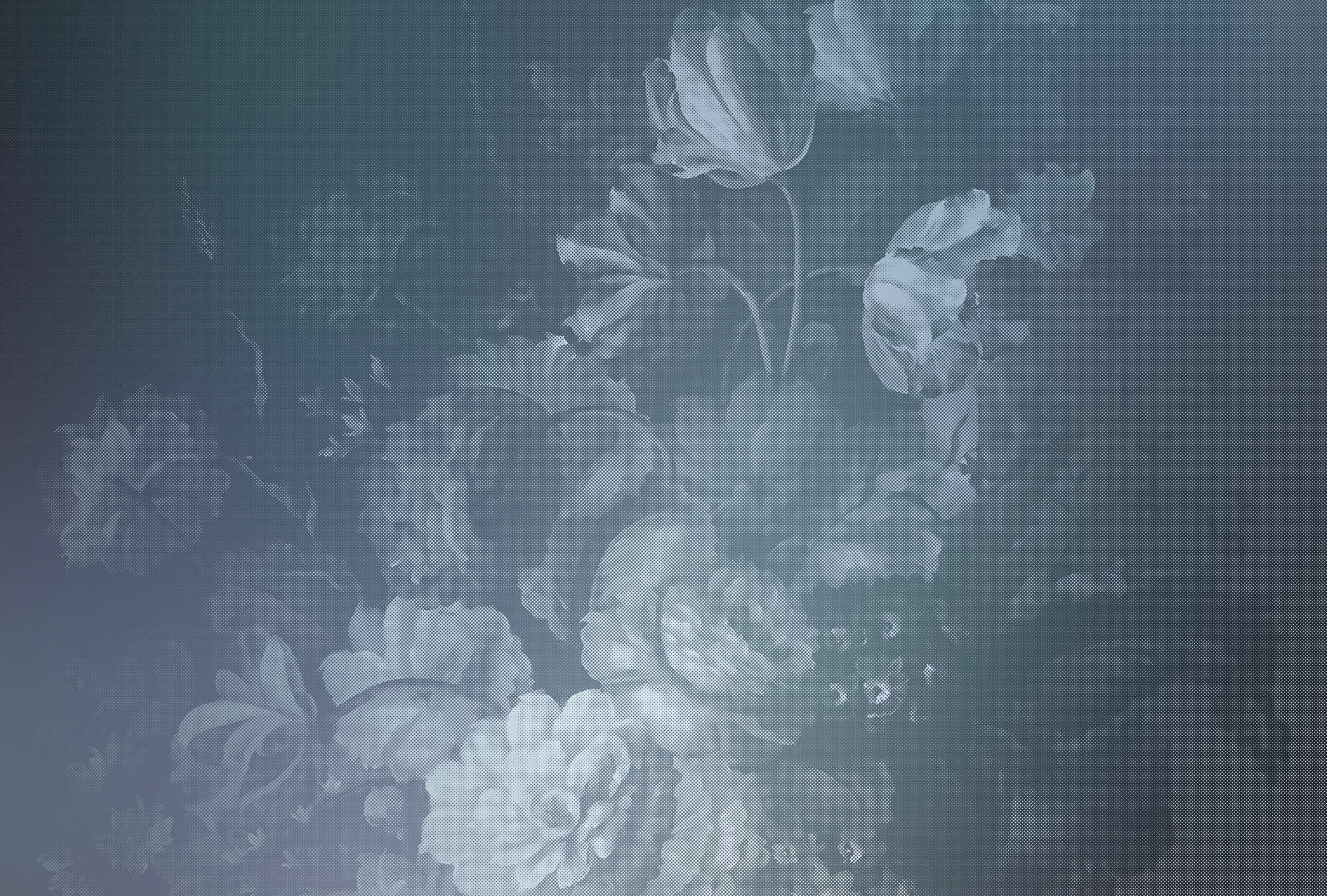             Hollandse pastel 1 - Digital behang met artistiek rozenmotief - Blauw | Matte gladde vlieseline
        
