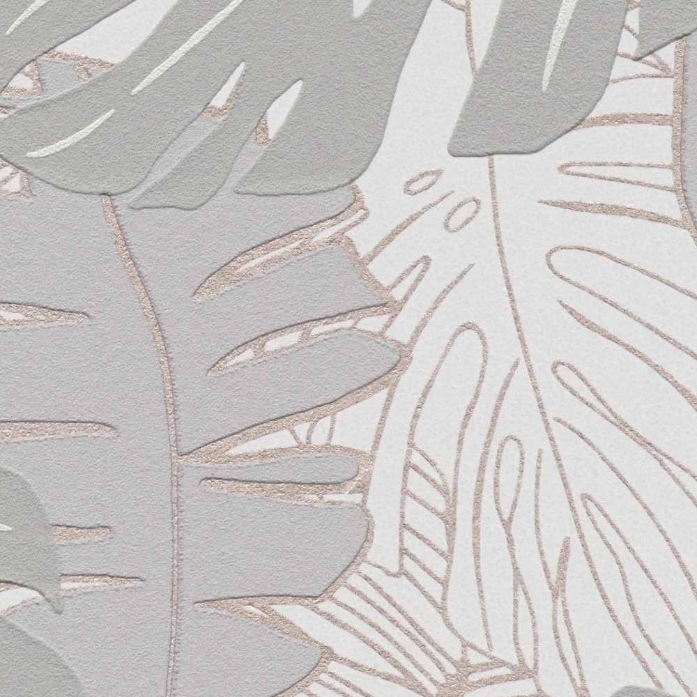             Papel pintado no tejido con hojas de plátano de aspecto selvático y efecto metálico - gris, metálico
        