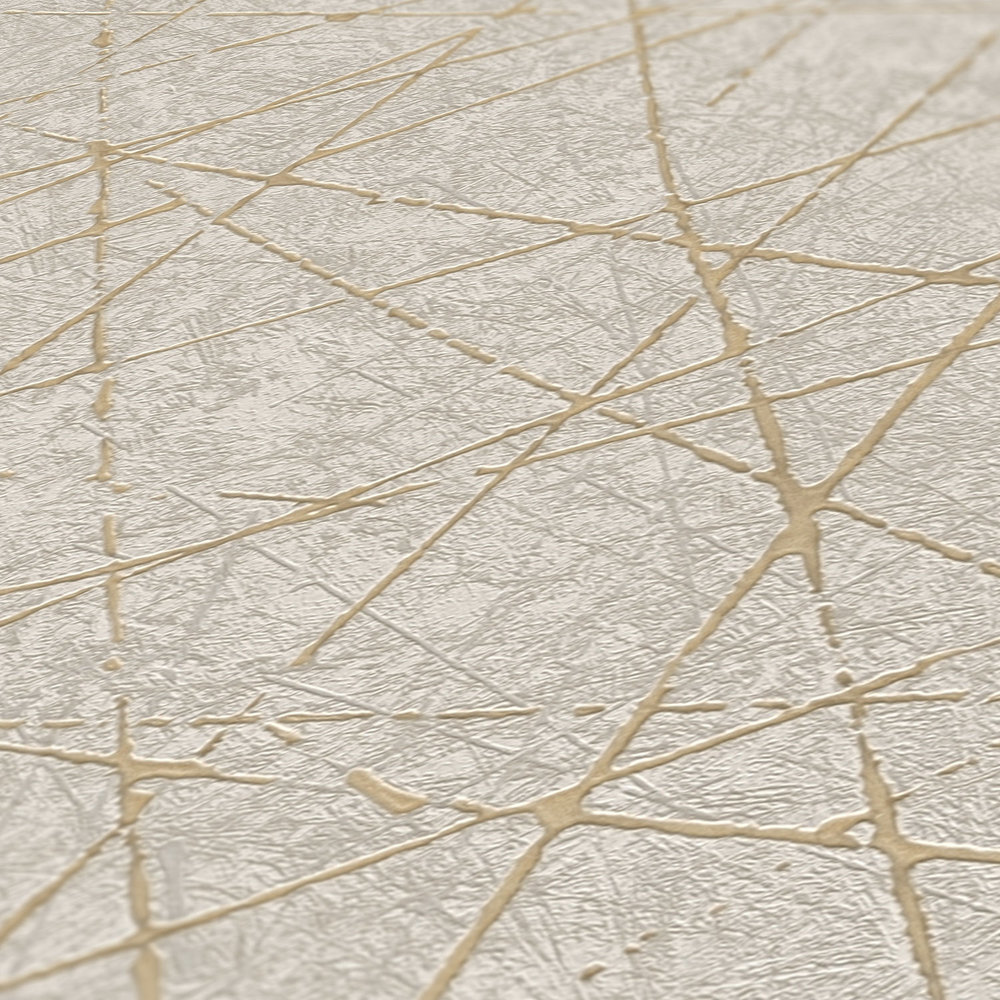             Non-woven wallpaper with graphic lines & metallic effect - cream, grey, gold
        
