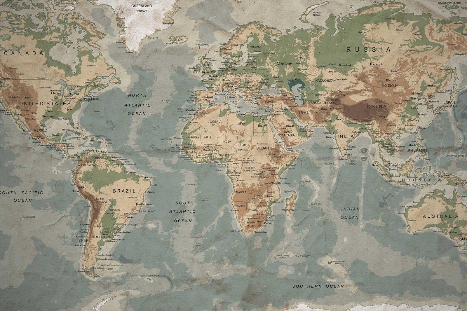             Tela retrò che dipinge la mappa del mondo con design tipografico - 0,90 m x 0,60 m
        