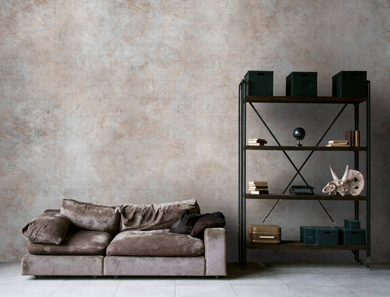             Big three 4 - Concrete and plaster optics as photo wallpaper - natural linen strukutr - Beige, Brown | Matt smooth fleece
        