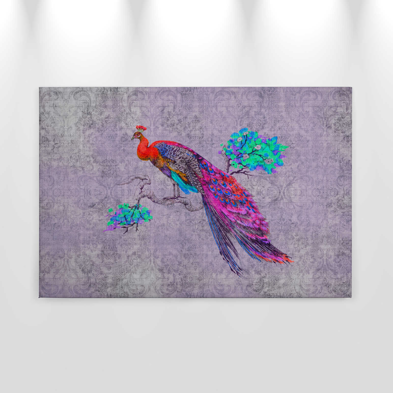             Peacock 3 - Tableau toile avec paon coloré - structure lin naturel - 0,90 m x 0,60 m
        