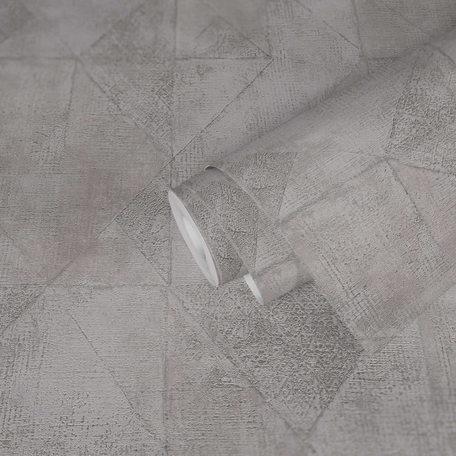             Onderlaag behang met grafisch driehoekpatroon metallic glanzend structuur - grijs, zilver
        