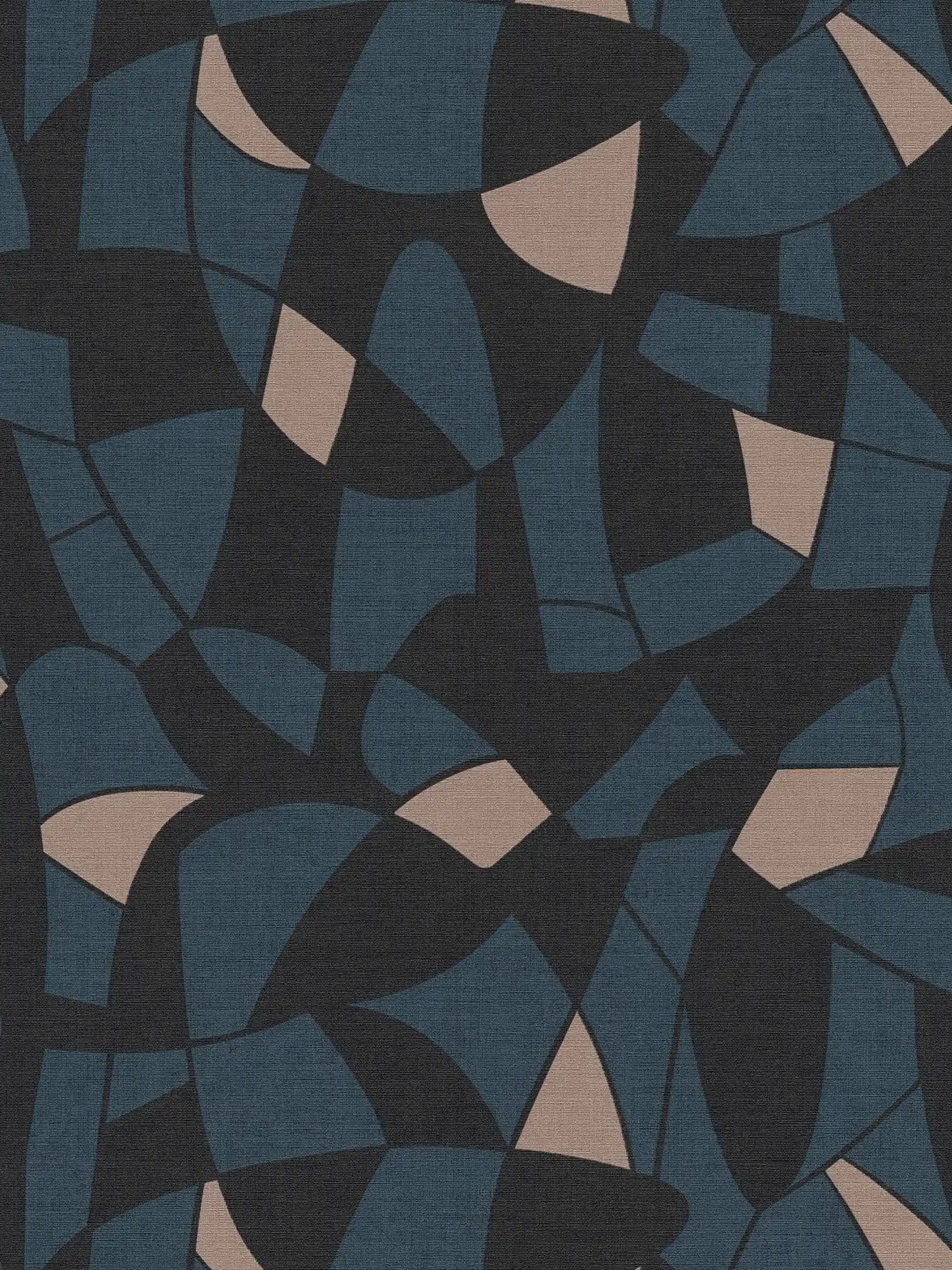 Papel pintado no tejido en colores oscuros con un patrón abstracto - negro, azul, beige
