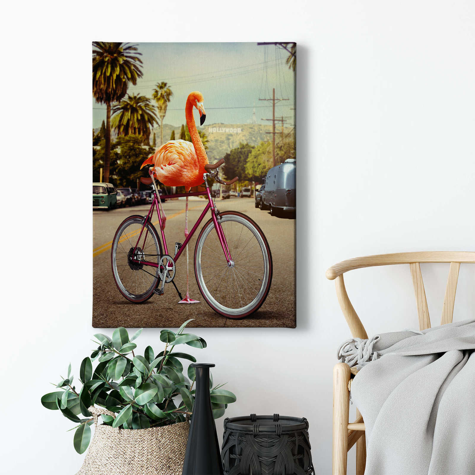             Tableau sur toile Flamingo sur vélo de Loose - 0,50 m x 0,70 m
        