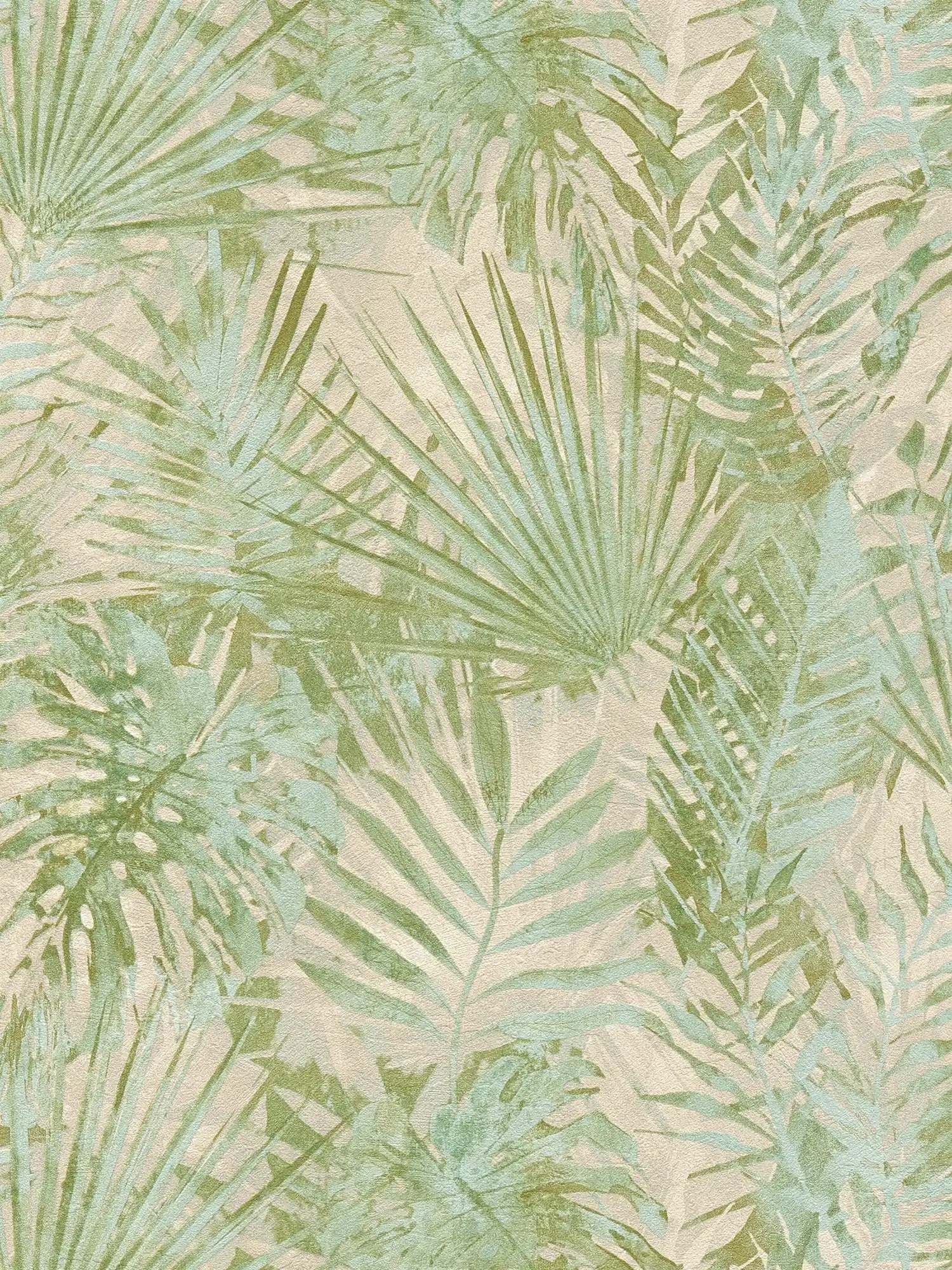 Non-woven wallpaper with jungle leaves PVC-free - green, beige
