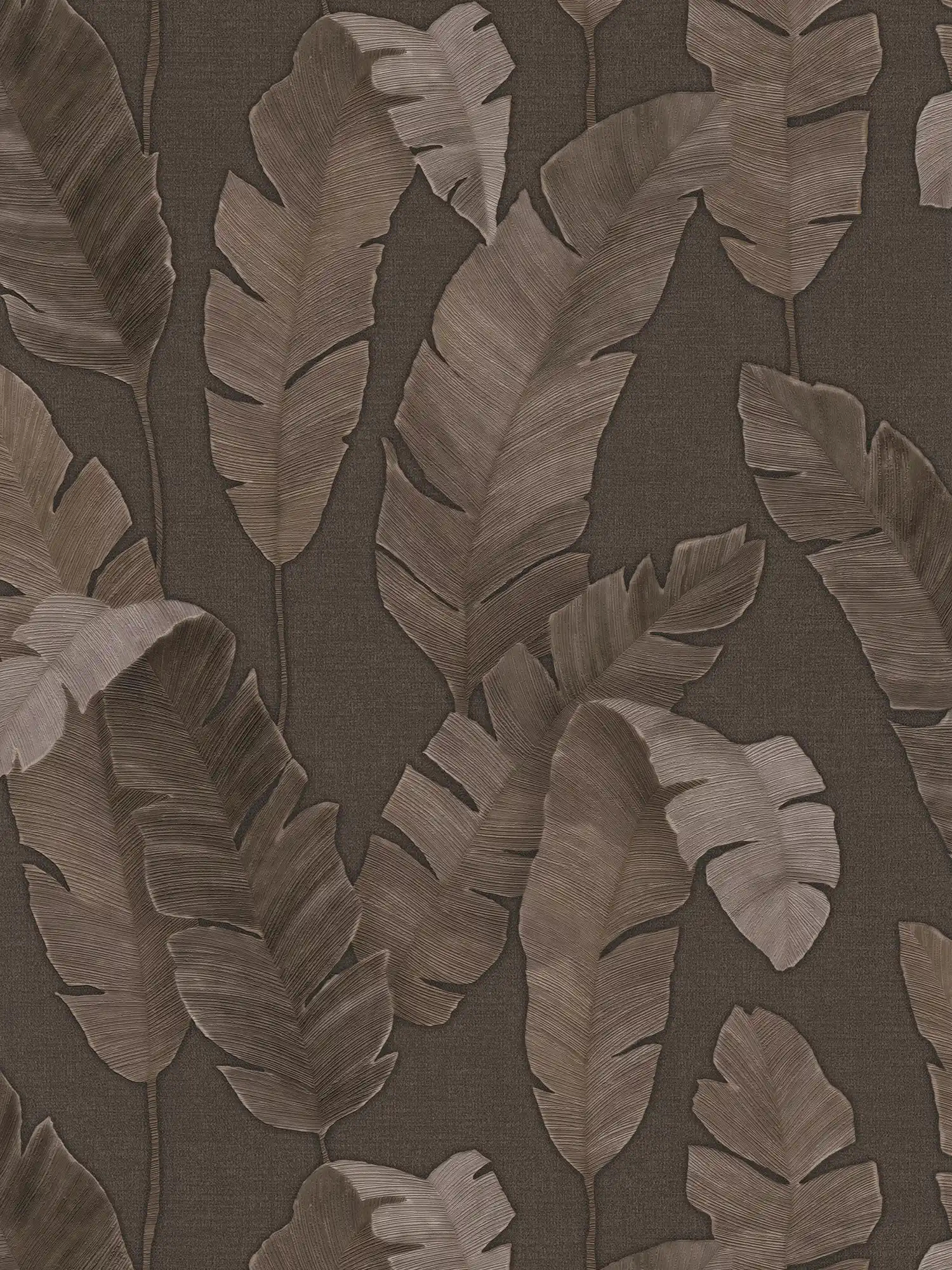 Carta da parati Jungle con foglie di palma chiare e lucide - Marrone

