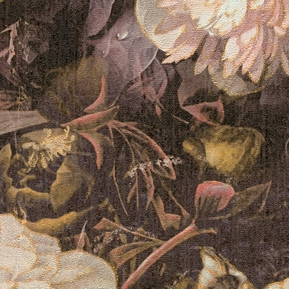             Papier peint fleuri style art déco avec roses - jaune, marron
        