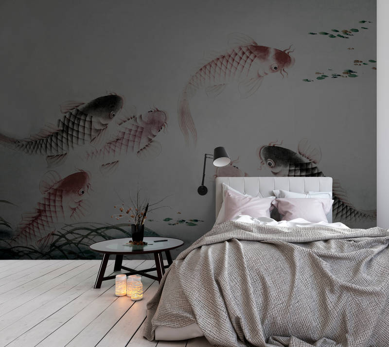             Photo wallpaper Asia Style with koi pond - grey
        