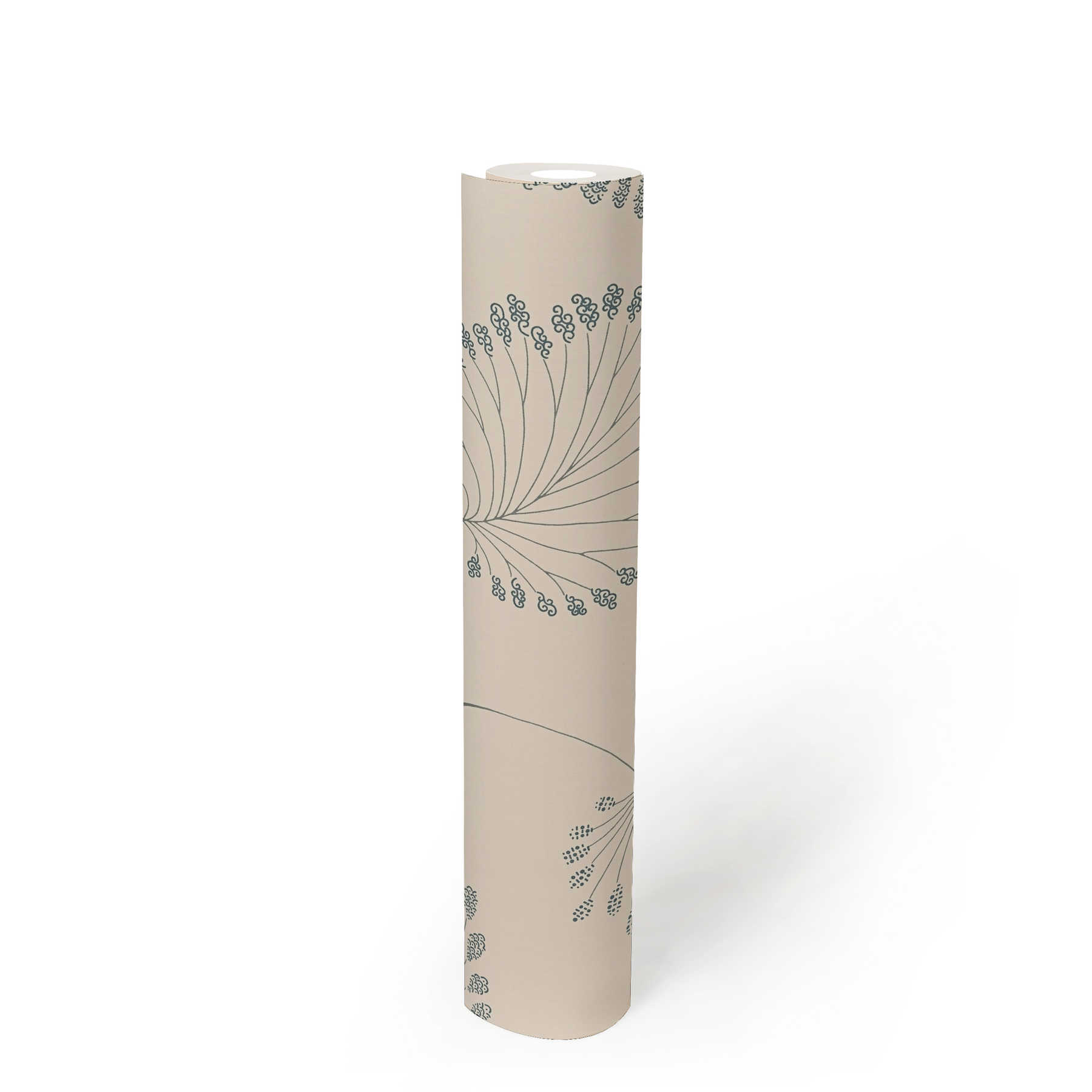             Wallpaper leaf motif abstract with metallic accents - beige, grey
        