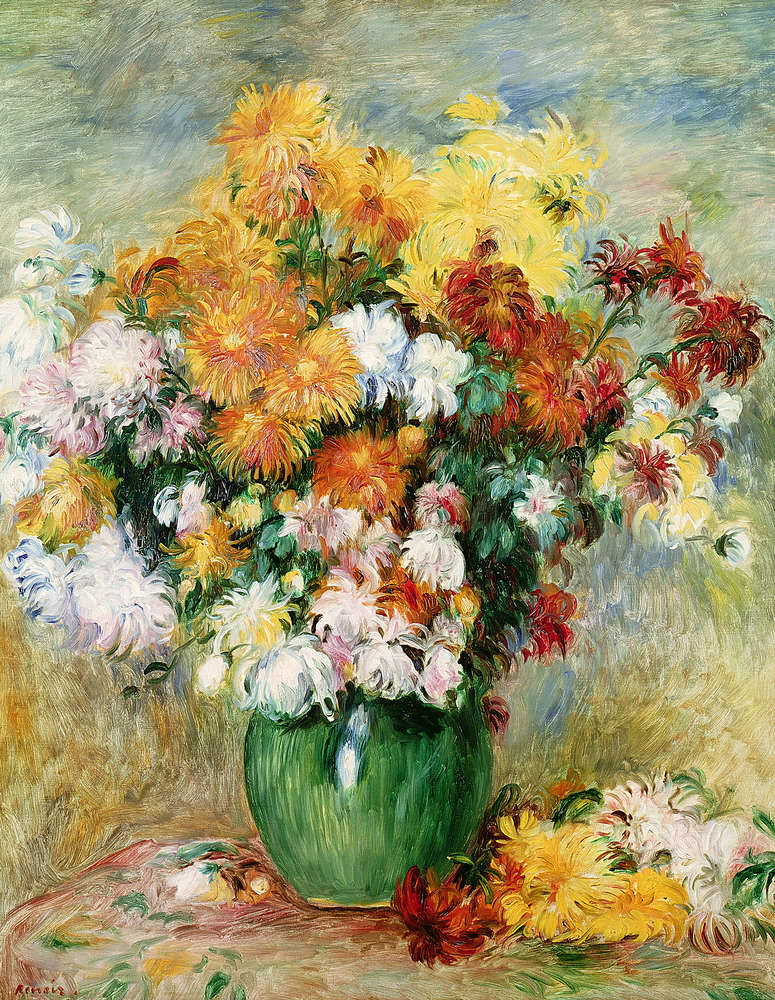             Bouquet di fiori con crisantemo" murale di Pierre Auguste Renoir
        