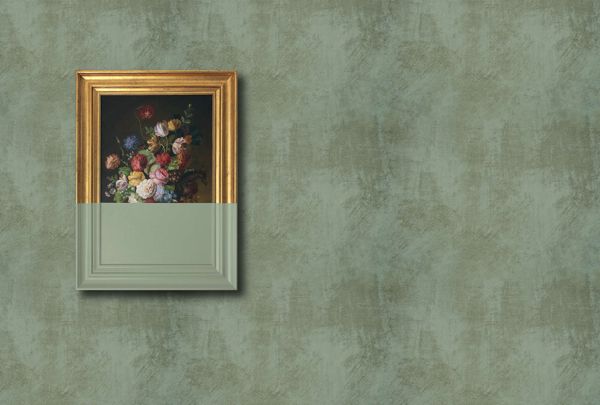             Frame 3 - Photopapier peint Oeuvre d'art repeinte, Vert - structure essuyée - Vert, cuivre | Premium intissé lisse
        