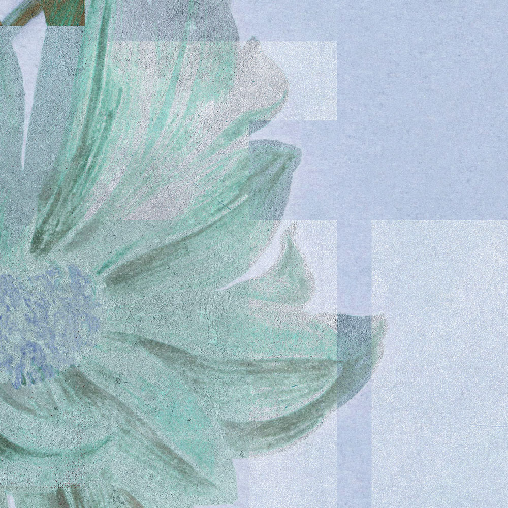             Queens Garden 1 - papier peint fleuri margarites bleues & motifs graphiques
        