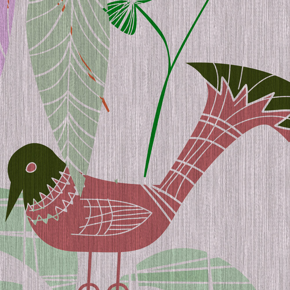             Birdland 2 - Papier peint rétro à motif d'oiseaux dans le style scandinave
        