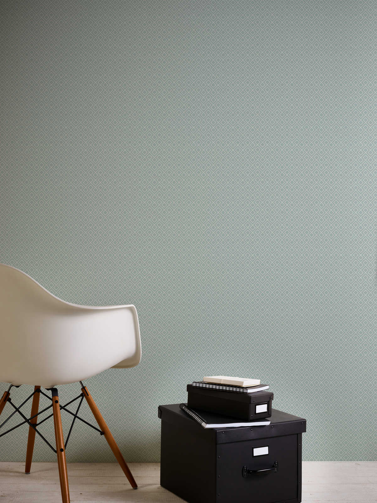             Non-woven wallpaper with graphic pattern in Scandi style - blue
        