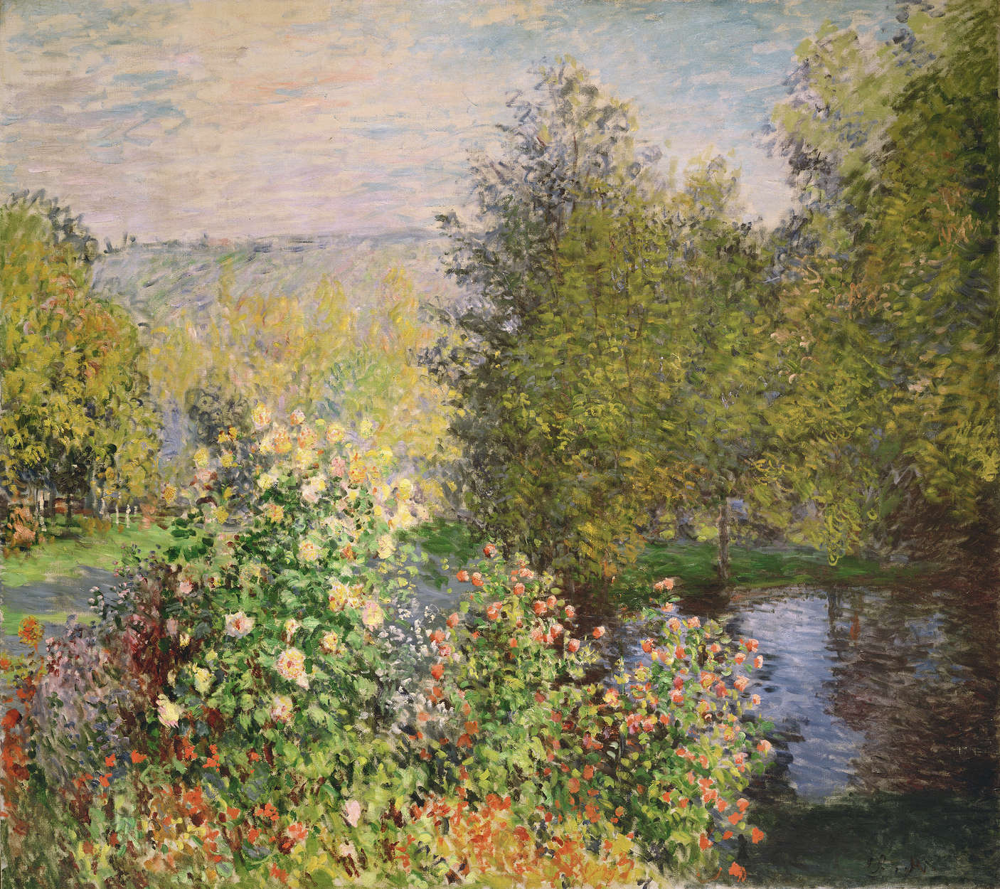             Muurschildering "Een hoekje van de tuin in Montgeron" van Claude Monet
        