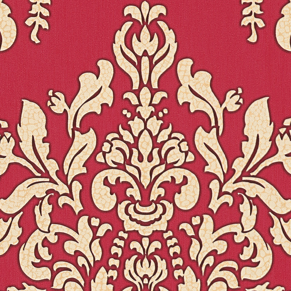             Papel pintado ornamental con efecto craquelado - beige, rojo
        