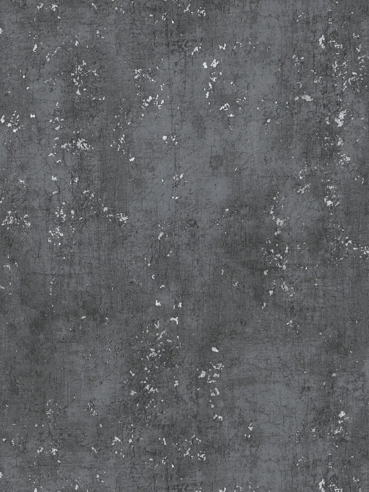 Papel pintado antracita aspecto de yeso con craquelado plateado - gris, metálico, negro
