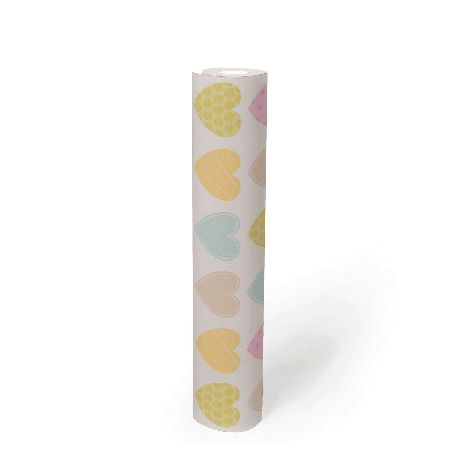             Pastel wallpaper with hearts for Nursery - colourful, white
        