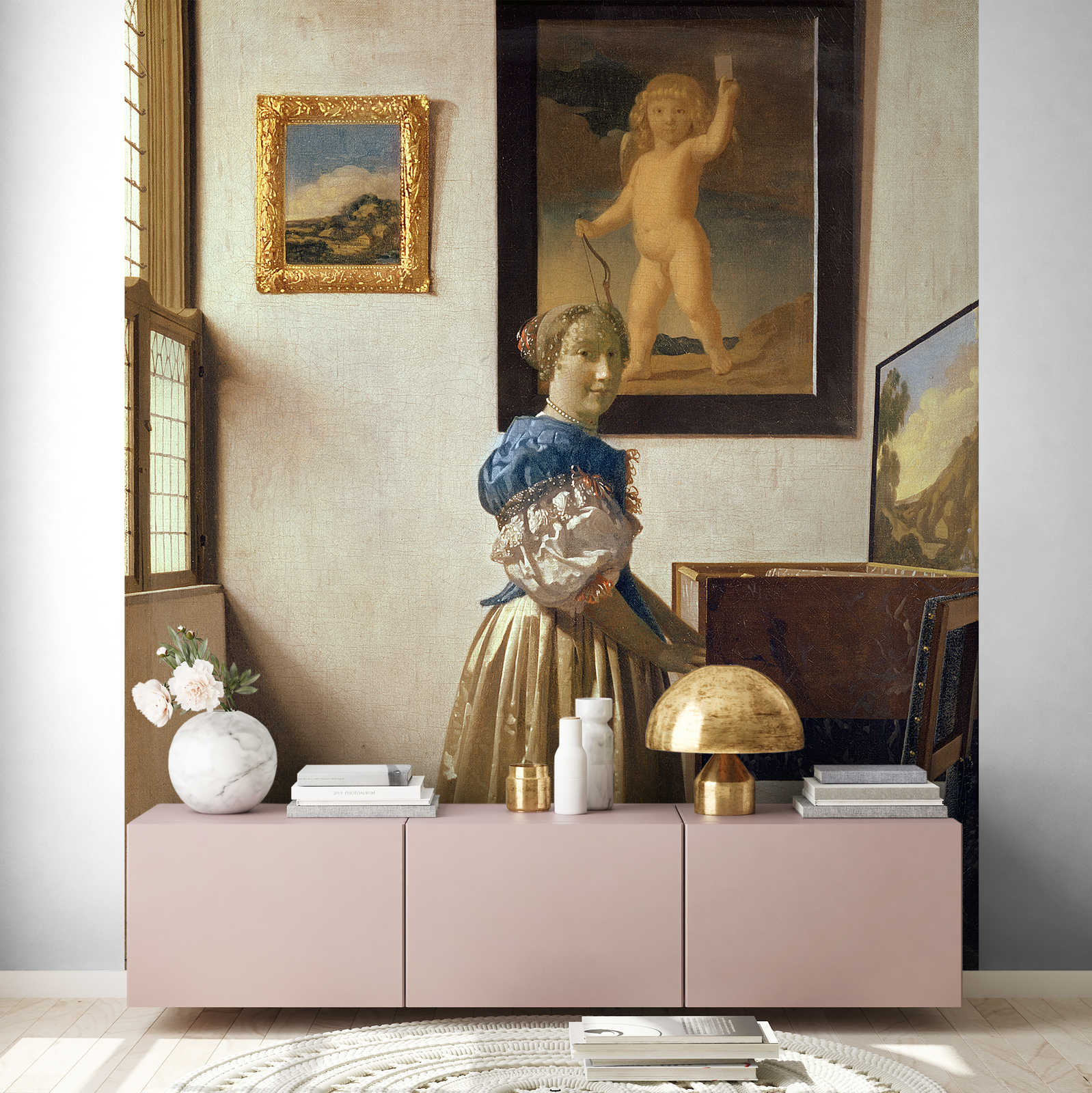             Fotobehang "Een jonge vrouw bij een meisje" van Jan Vermeer
        